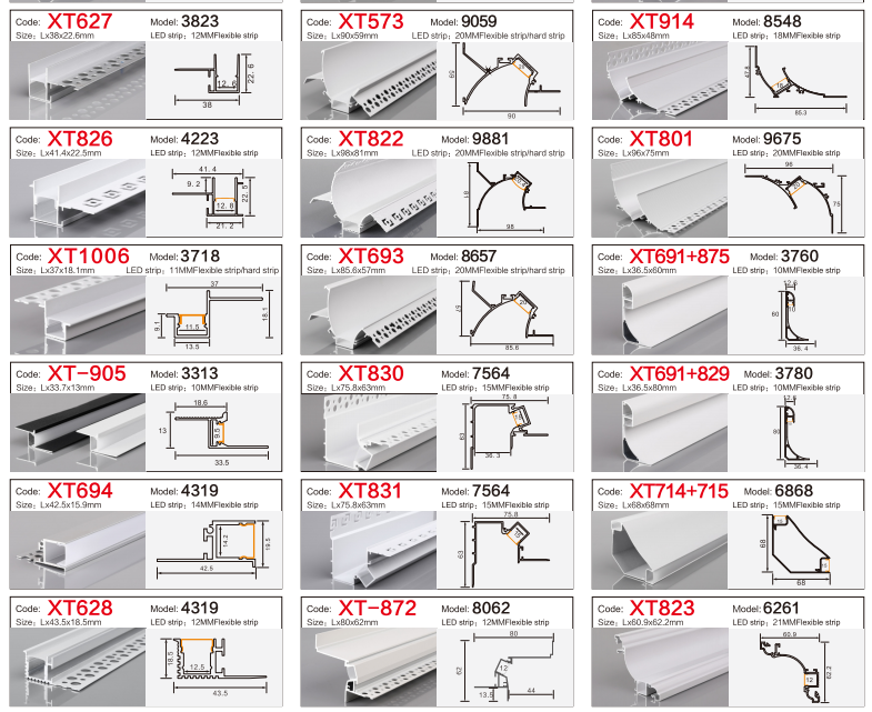 plaster in aluminum profile for led light from China-based factory XT company MEGA group